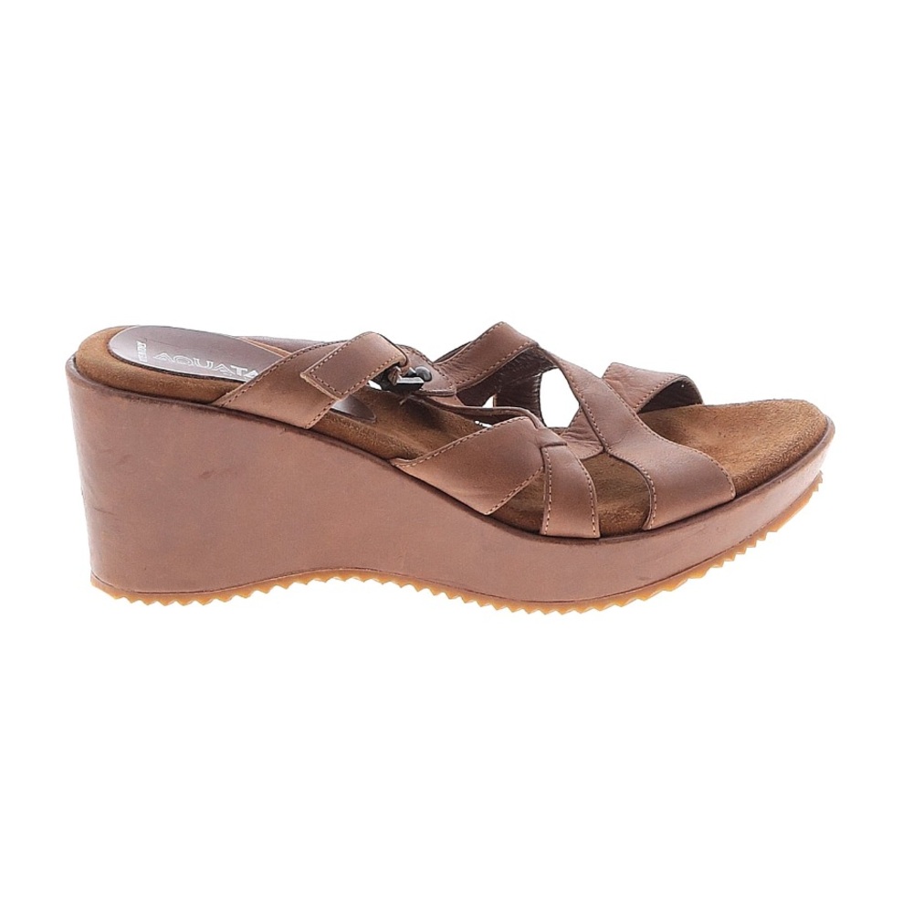 Aquatalia Brown Leather Platform Wedge Sandals Comfort Size 8